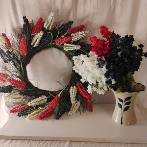 Patronic Heather/Twig Artificial Wreath & Artificial Delphinium Flower/Vase 📐